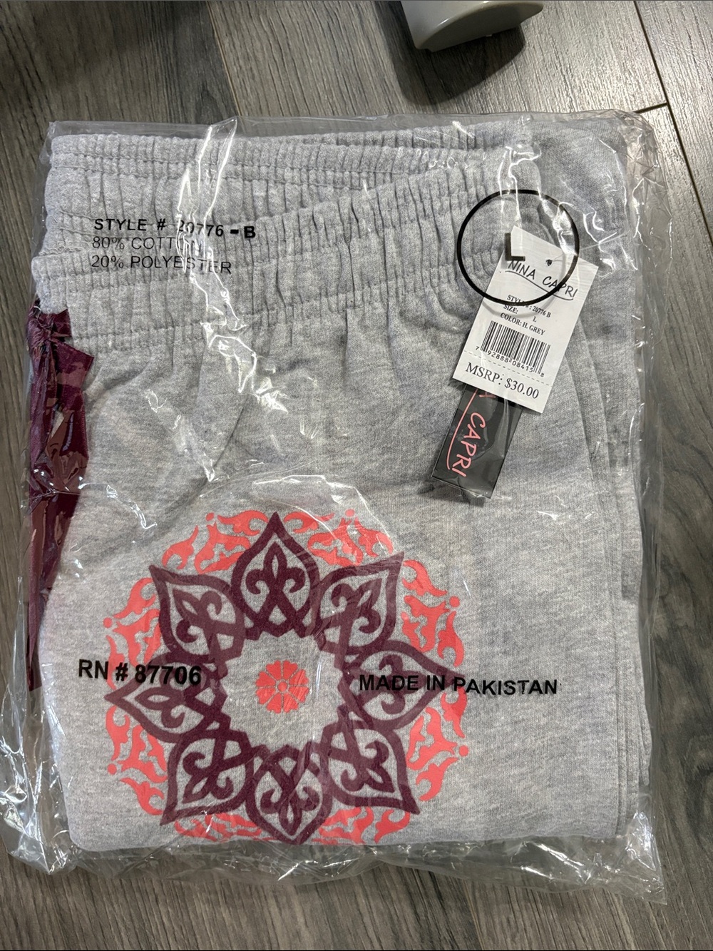 Nina Capri Heather Gray Pants with Coral & Plum Mandala - Picture 9 of 11